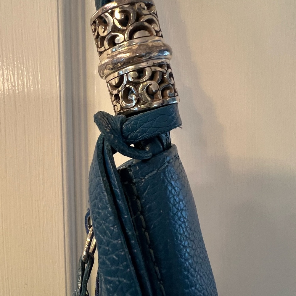 Brighton teal leather hobo shoulder bag with tassel pull - Picture 5 of 13